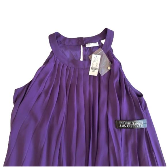 New York & Co Purple Halter Sleeveless Pleated Chiffon Overlay Dress Small NEW - Picture 8 of 12